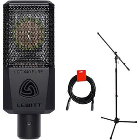 Lewitt LCT-440-Pure Single-Pattern, Condenser Microphone Bundle with Auray MS-5230F Tripod Mic Stand and XLR-XLR Cable