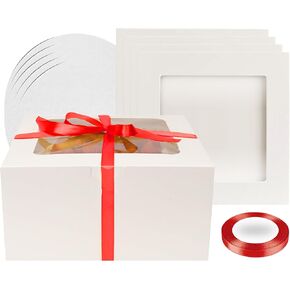 BELMAKS 25PCS White Cake Boxes with Window Bakery Boxes 6x6x4 Inch Cookie Boxes Dessert Boxes for Chocolate Cake Boxes Cookie for Candy