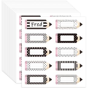 250Pcs Pencil Name Tag Stickers Black White Back to School Nameplate Stickers Classroom Bulletin Board Label Decals for Student Desk Wall Message Board