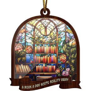 Artsy Woodsy A Book A Day Keep Reality Away Book Suncatcher زخرفة، هدايا فريدة لمحبي الكتب، قارئ الكتب، أمين المكتبة، دودة الكتب، مكتبة رف الكتب، ديكورات ركن الكتب، ملحقات السيارة in Kuwait