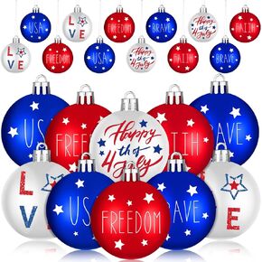 24 Pcs Patriotic Tree Ornaments Happy Labor Day Hanging Ball Ornaments Memorial Day Decorations 4th of July Balls Red White and Blue Ornaments for Veterans Day Home Decor Party Supplies