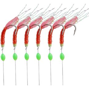 10 Packs 6 Hook/Set Fishing Rigs Red Feather Rainbow Skin Silk String Hook Fishing Lure Saltwater Freshwater Bait Rig Tackle 5#6#7#8#9#10# (red, 7#)