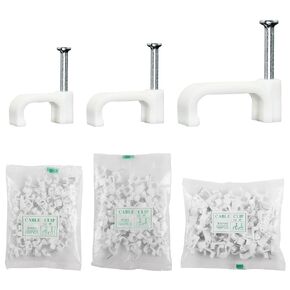 SinLoon 300pcs Cable Clips with Steel Nails 6mm 8mm 14mm Wire Holders Durable, UV Resistant Plastic Clips Help Organize Coax, Ethernet and Other Cords.(Square)