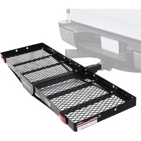 LIEKUMM 60"x20" Heavy Duty Hitch Mount Cargo Carrier, 750 lbs Capacity Folding Cargo Rack Rear, Trailer Hitch Luggage Basket Fits 2" Hitch Receiver for Car, SUV, Truck Camping Traveling