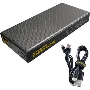 Nitecore Carbo 20000 Lightweight 20000mAh Power Bank for Outdoor, QC PD Quick Charge, USB & USB-C Dual Ports Waterproof Impact Resistant with Lumentac USB Cable