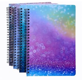 4 Pack Glittering Spiral Notebooks 6 × 8 Inch, Cute Women Journals, Wide Ruled Hardcover for School Students Kids Girls, 80 Sheets/160 Pages (glitter)
