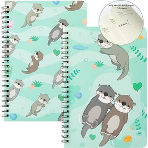 L1rabe 2 A5 Otter Spiral Notebooks Cute Funny Otter Rivers Fish Plant College Ruled Hardcover Notebooks, Travel Journal Diary Notepad for Kids Teens, Christmas New Year Gifts for Students Teachers