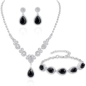 Wedding Jewelry Sets for Brides Rhinestone Jewelry Set for Women Silver Bridesmaid Jewelry Set Silver Prom Jewelry Crystal Rhinestone Necklace for Women Bride Necklace for Wedding Day