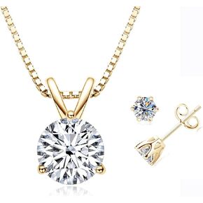 Moissanite Solitaire Pendant Necklace and Moissanite Stud Earrings Set