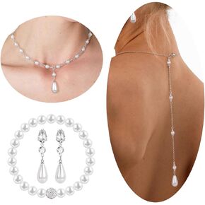 Pearl Jewelry Set for Women Wedding Pearl Necklace Bracelet Earrings Set Bride Bridesmaid Dainty Jewelry Gift for Women Girl