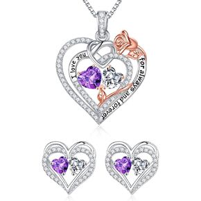 Iefil Double Birthstone Necklace and Birthstone Earrings Set