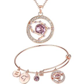 Leafael Superstar Zodiac Necklace Bracelet Bundle Jewelry Set, Gemini, 14k Rose Gold Plated