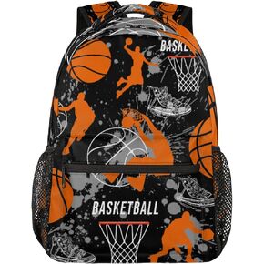 Sports Backpack for Boys, 18 Inch Basketball Print Travel Backpack