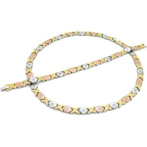 Womens 3 Tone XOXO Hugs & Kisses Necklace and Bracelet Set Starburst 18" LENGTH