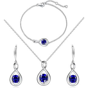FANCIME Birthstone Jewelry for Women Sterling Silver Earrings Infinity Sapphire Pendant Necklace Bracelet Anniversary Birthday Mother's Day Gift for Her Girls Wife Mom Lady Daughter
