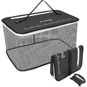SANLIKE Floating Fishing Basket Collapsible Fishing Net Cage, Rubber Coated Net Fish Basket for Live Caught Fish Minnows Bait Bucket Minnow Trap, 24L/40L/59L，Black/Grey