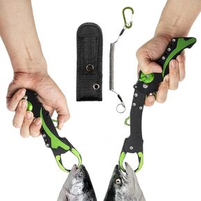 Night Cat Folding Fishing Lip Gripper Grabber Grip with Sheath Foldable Collapsible Fish Holder Control Accessories Portable Lightweight Aluminium Alloy 110lbs Loading Capacity