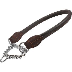Rolled Genuine Leather Martingale Dog Collar Choker Brown 7 Sizes (#5 - Neck Circumf.13.75"-15.5")