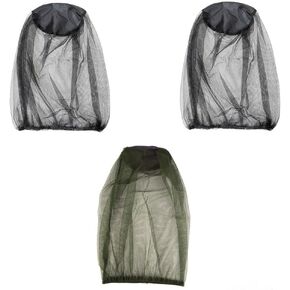 JAMMY 3 PCS Works Over Most Hats Mosquito Head Mesh Face Fly Netting Hood Protecting Sun Fishing Hat with Net Men Women （Black,Dark Green, 2