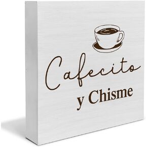 Country Cafecito Y Chisme Wood Box Sign Decor Desk Sign Coffee Lover Wooden Box Block Sign Rustic Home Kitchen Shelf Tabletop Wall Decoration