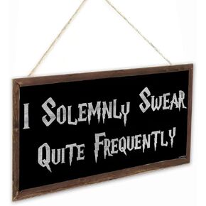 I Solemnly Swear Quite Frequently Wizardry Novelty Hanging Plaque, Bathroom Decor,Wizardry Door Wall Hanging Wood Plaque Magic Gift 5 x10 inches (US -G142)