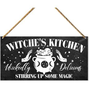 Witches Kitchen Wood Sign Decor, Witchy Gothic Decor for Kitchen Dining Room Hanging Sign Witchcraft Decoration, Best Witches Gifts, Witche's Kitchen Stirring up Some Magic