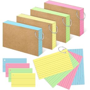 Colored Index Cards 3x5 Inches Flash Cards with Ring Lined Flashcards Note Cards for Studying, 200 Count