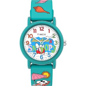 ساعة Timex للجنسين Peanuts Just Beachy 36 ملم - حزام أزرق ومينا بيضاء وغطاء أزرق