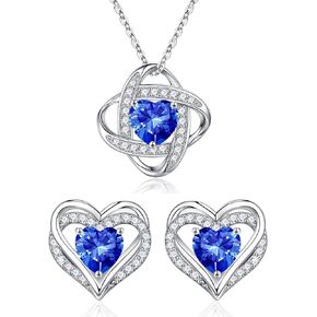 Iefil Birthstone Necklace and Rose Heart Birthstone Earrings Set