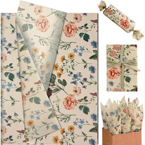 100 Sheets Wildflower Tissue Paper Bulk, 20x14 Inches Wildflower Wrapping Tissue Paper Red Poppy Printed Art Decorative Tissue for Wedding Birthday Gift Wrapping or Gift Bag Fillers