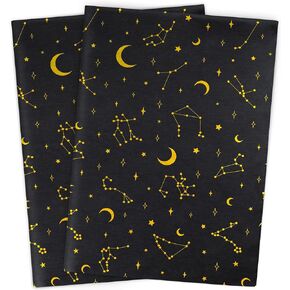 MR FIVE 30 Sheets Large 20" x 28" Gold Galaxy Tissue Paper Bulk,Gold Moon and Star Tissue Paper for Gift Bags,Star Tissue Paper for Birthday,Christmas,Mother's Day,Holiday (Black with Gold Galaxy)