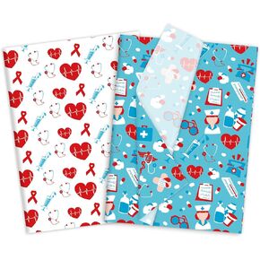 Whaline 100 Sheets Nurse Tissue Paper Medical School Gift Wrapping Paper Heart Stethoscope Decorative Art Paper for Nurses Doctors DIY Crafts Party Gift Packing Supplies, 14 x 20 Inch