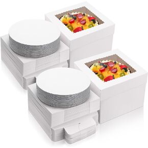 SATINIOR 40 Pcs 10x10x8 Inch Cake Boxes with Cake Boards Set (20 Boxes and 20 Boards) White Tall Bakery Boxes Disposable Cake Storage Container Baking Boxes with Window for Tier Cakes Pie Pastry