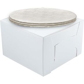 10" Combo Box Set - 10x10x5 1/2 White Cake Box with 10" White Round Drum 1/4", Pack of 3