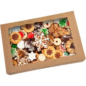 25-Pack Brown Pastry Box12x8x2.5inch,Large Bakery Cookie Box for Donuts,Muffins with Window Lid - Auto-Pop up Paper Box Doughnut Cardboard Chocolate Strawberries Treat Boxes,Pack of 25