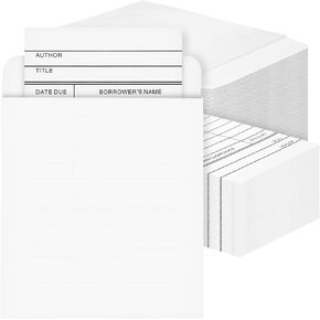 200 Piece Set of 100 Self Adhesive Library Card Pockets and 100 Due Date Cards for Book Checkouts, Classroom Supplies (3 x 5 In)