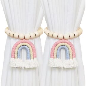 2pcs Wooden Bead Curtain Tiebacks, Boho Curtain Tiebacks,Magnetic Rainbow Curtain Tiebacks，Farmhouse Curtain Tiebacks,Curtain Tie Backs for Home Wall Holiday Decoration (Blue)