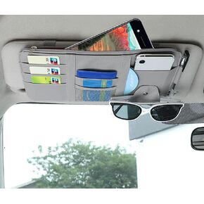 Car Sun Visor Organizer, Multifunctional Leather Sun Visor Organizer Sunglass Holder with Zipper for Car Interior Truck Accessories Men Women (Black)