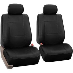 FH Group Front Set PU Leather Car Seat Covers for Low Back Seat with Removable Headrest, Universal Fit, Airbag Compatible Seat Cover for SUV, Sedan, Black