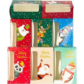 Uptotop Christmas Cookie Boxes, 24 Pcs Small Christmas Party Boxes with 6 Different Designs and Color, Xmas Bakery Pastry Boxes for Pastries, Cupcakes, Brownies, Donuts, 4" x 2.7" x 6.3"