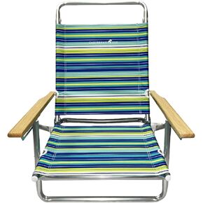 Caribbean Joe Folding Beach Chair, 5 Position Lightweight and Portable Reclining Outdoor Camping Chair with Wooden Armrests and Carry Strap