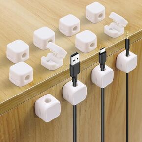 12 Pack Cord Organizer, Magnetic Cable Management Clips for Desktop, Self Adhesive Wire Charger Keeper for Phone, Kitchen Appliances, Earphone Organizer Clip (Black)