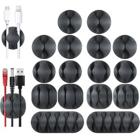 16Pcs Cord Holder Black Self-Adhesive Cord Clips Desk Cable Management for Home or Office