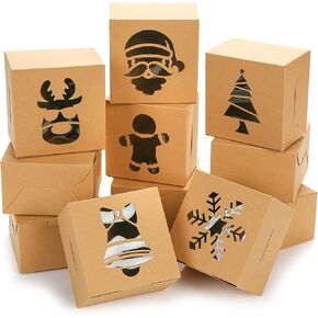 Christmas Kraft Cookie Boxes, 18 PCS Christmas Treat Boxes with Window Mini Christmas Bakery Boxes Holiday Xmas Cake Box for Pastries Cookies Small Cakes
