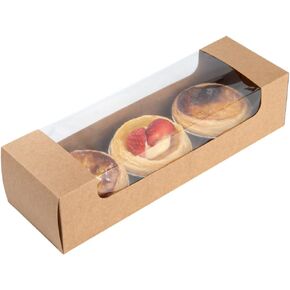 علب معجنات من Restaurantware Tek مقاس 9.8 × 3.2 × 2.4 بوصة، 100 صندوق دونات للاستعمال مرة واحدة - مع نافذة شفافة، صناديق تغليف ملفات تعريف الارتباط من ورق الكرافت سهلة التجميع لكعك المافن والكعك الصغير