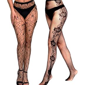 Patterned Fishnet Stockings Black Waisted Fishnet Pantyhose Party Lace Leggings for Women and Girls 2 Pairs