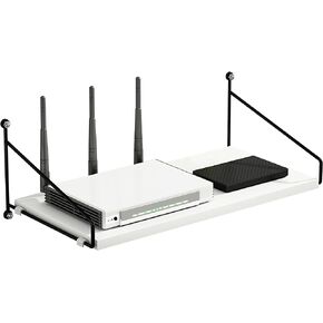 Black Floating Shelf for AV Device, Wooden Wall Shelves for Projector, DVD Player, Cable Boxes, Modem, WiFi Router, Wall Mounted Shelf for Living Room, Bedroom, Bathroom (1 Tier)