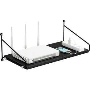 Black Floating Shelf for AV Device, Wooden Wall Shelves for Projector, DVD Player, Cable Boxes, Modem, WiFi Router, Wall Mounted Shelf for Living Room, Bedroom, Bathroom (1 Tier) in Kuwait