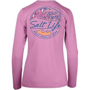 Salt Life Shady Palms SLX Long Sleeve Stretch Fit Shirt, Fuchsia Heather, Large