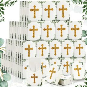 50 Pack First Communion Pocket Tissues Christian Mini Tissues Religious Party Favor Gift 3 Ply Travel Size Tissue for Wedding First Communions, Christenings, Baptism, Easter